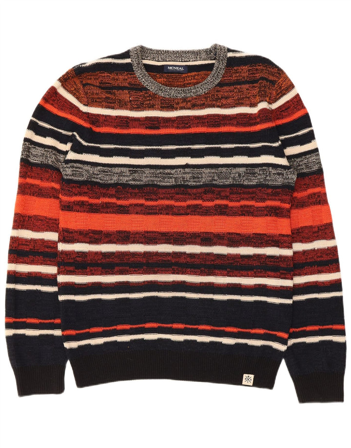 McNeal - Jersey de cuello redondo para hombre, talla mediana, multicolor, a rayas
