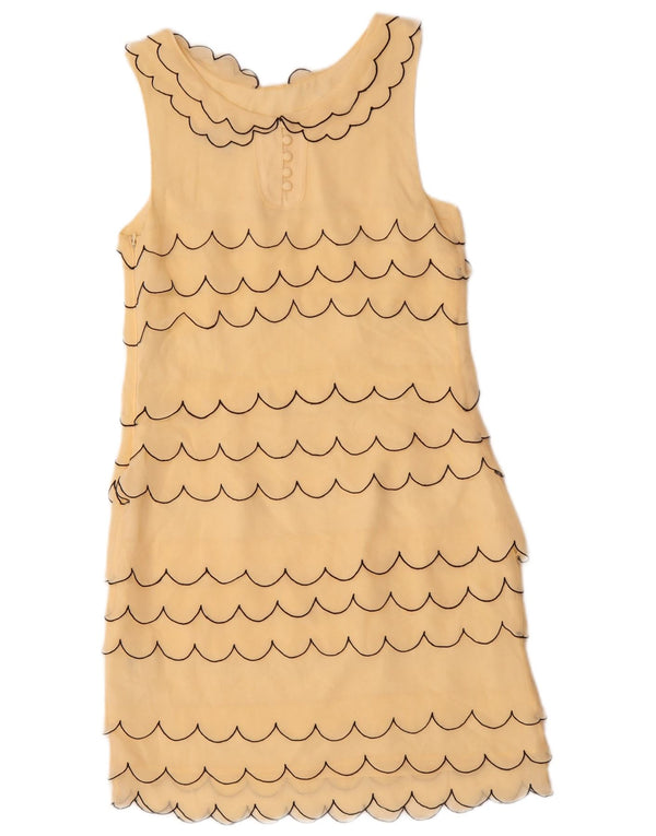 VINTAGE Vestido de vaina sin mangas para mujer Reino Unido 6 XS Seda a rayas beige