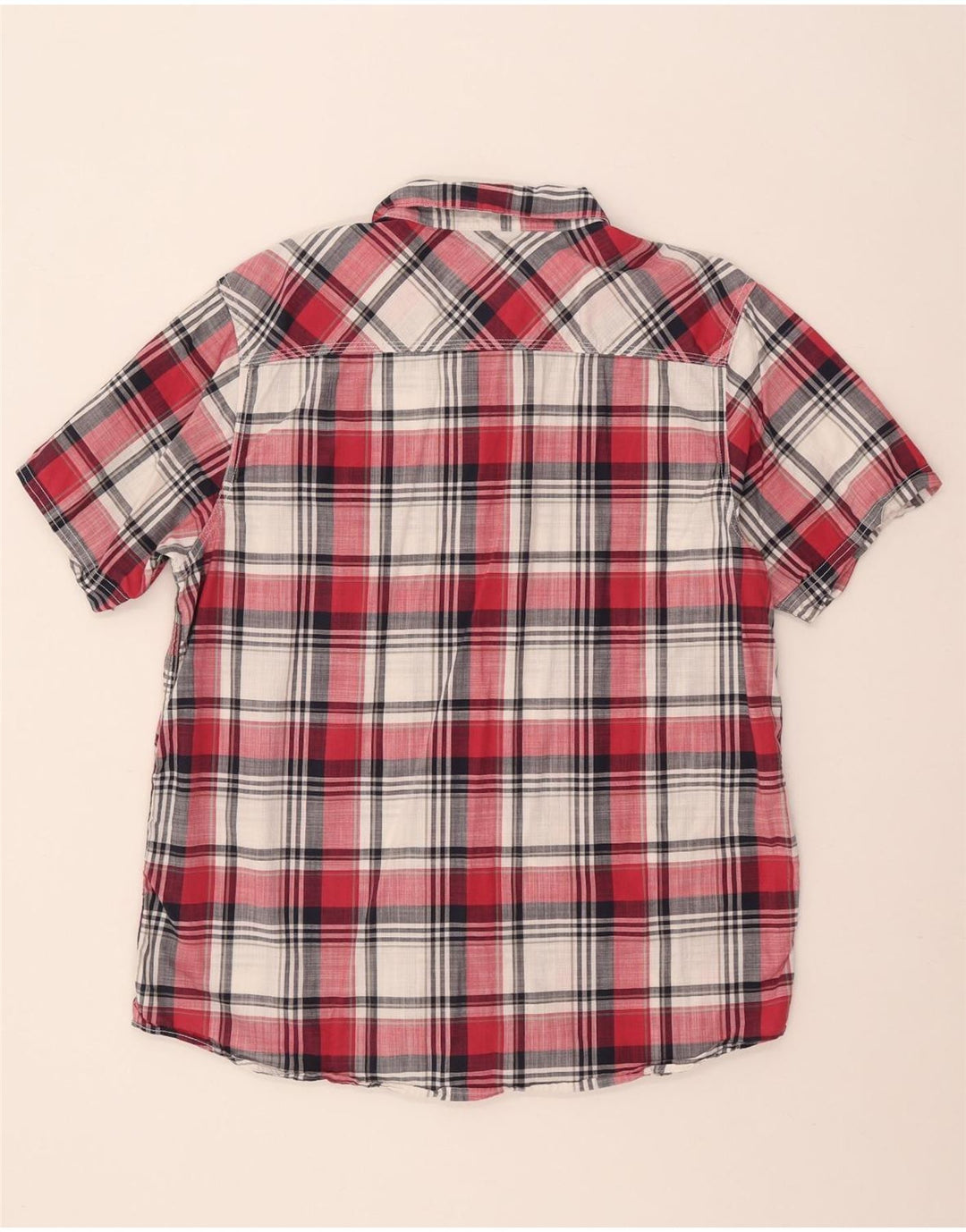 Weird Fish Camisa de manga corta para hombre de algodón a cuadros rojos grandes