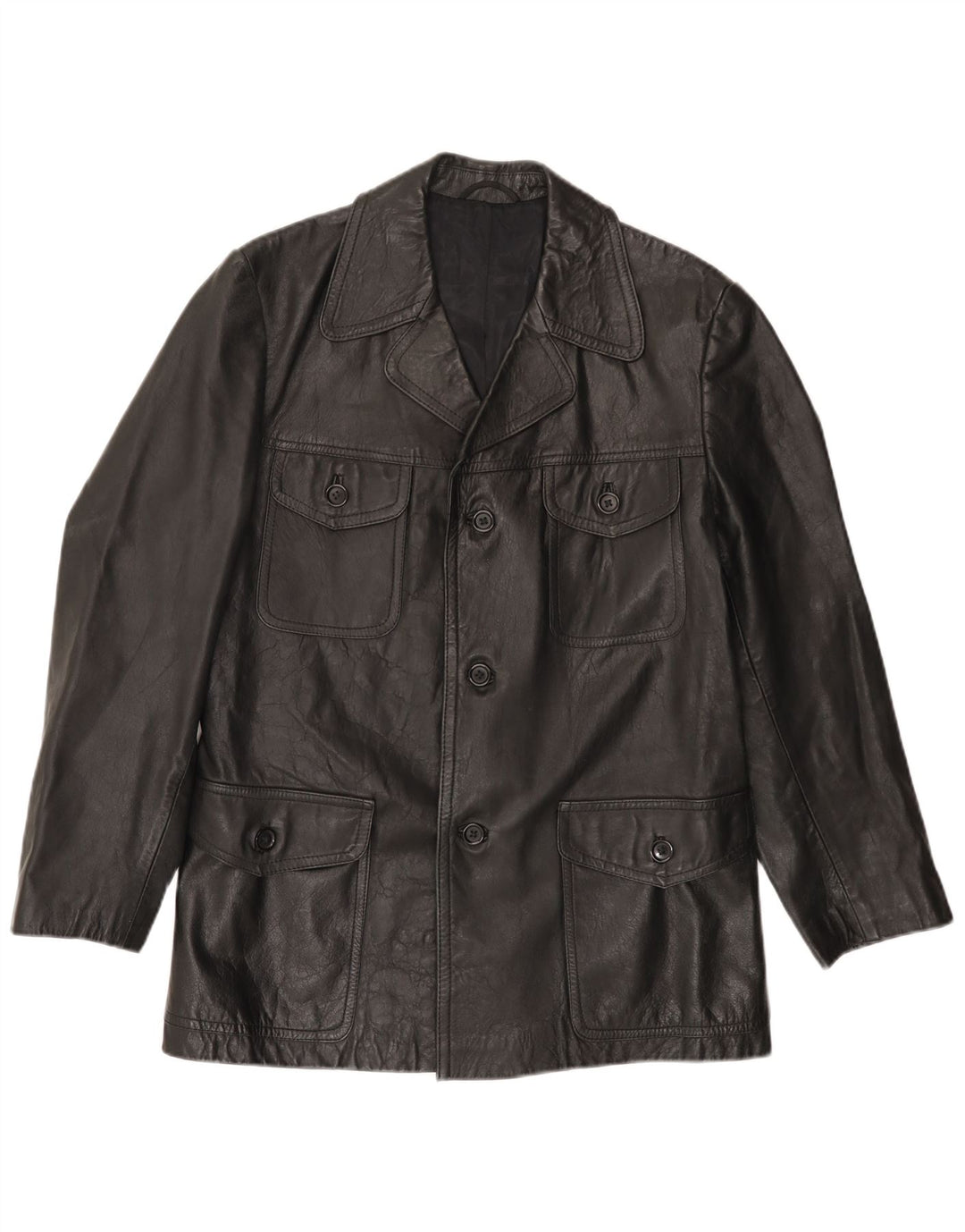 VINTAGE Chaqueta de cuero para hombre Reino Unido 38 Mediano Negro