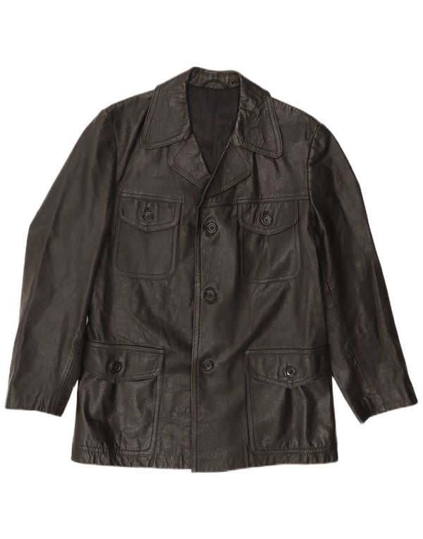 VINTAGE Chaqueta de cuero para hombre Reino Unido 38 Mediano Negro