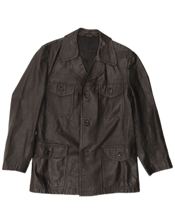 VINTAGE Chaqueta de cuero para hombre Reino Unido 38 Mediano Negro