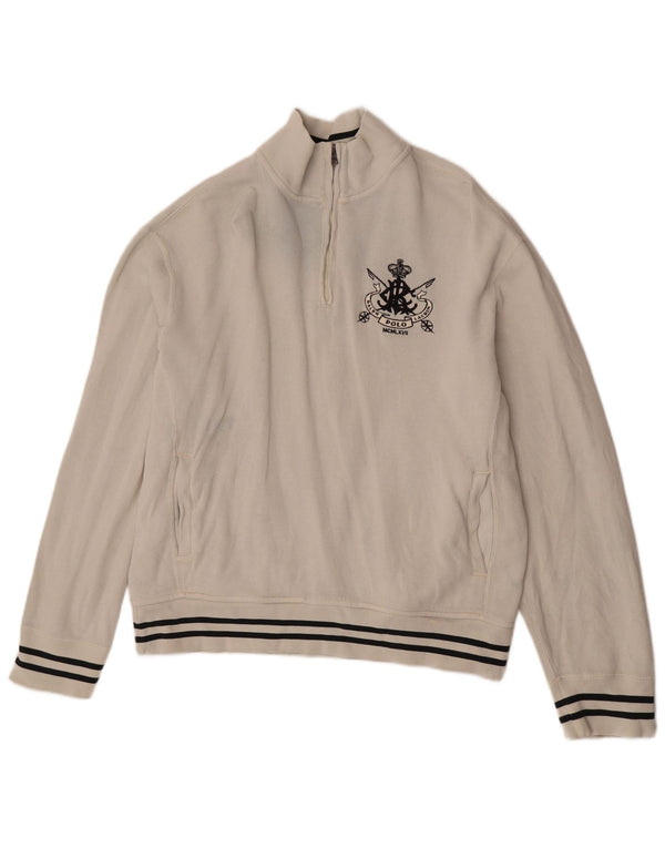 Polo Ralph Lauren - Jersey con cuello y cremallera para hombre, talla grande, color blanco a rayas