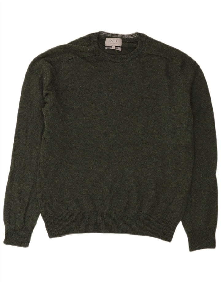 Marks & Spencer Jersey de cuello redondo para hombre de lana verde medio