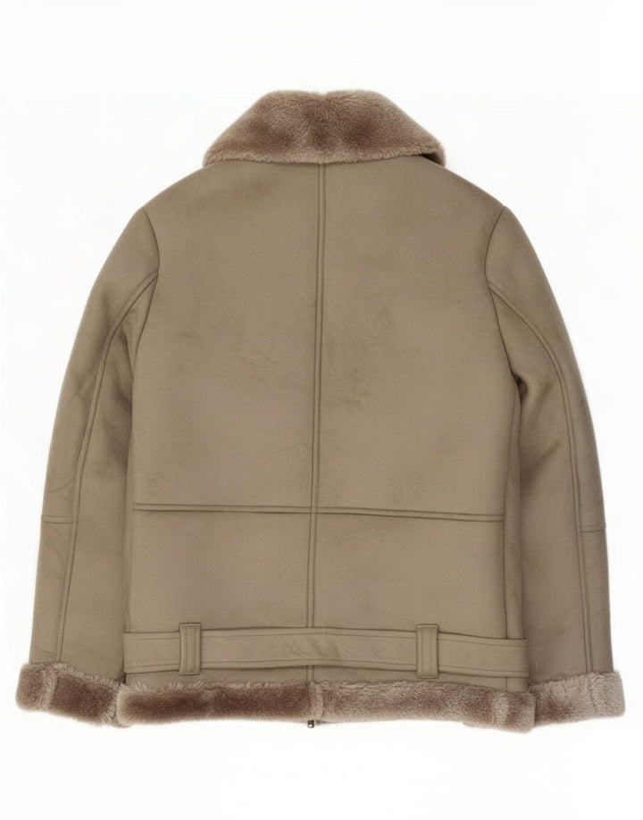 Topshop Chaqueta motera Sherpa extragrande para mujer UK 6 XS Poliéster gris