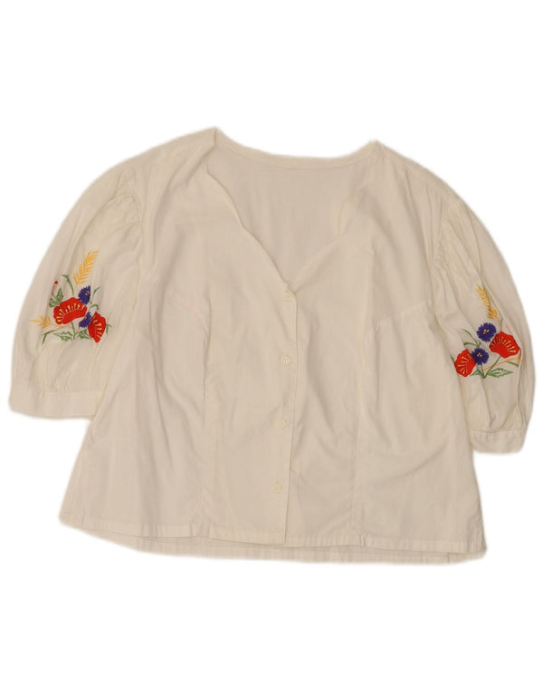 Vintage mujer camisa de manga corta blusa Reino Unido 14 grande blanco floral