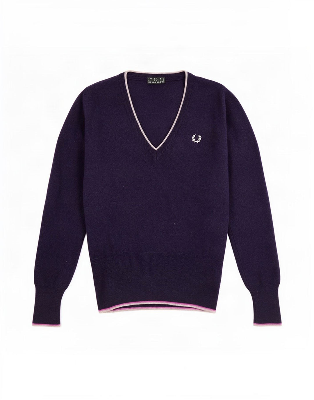 Fred Perry Jersey con Cuello en V para Mujer UK 8 Small Lana Azul Marino