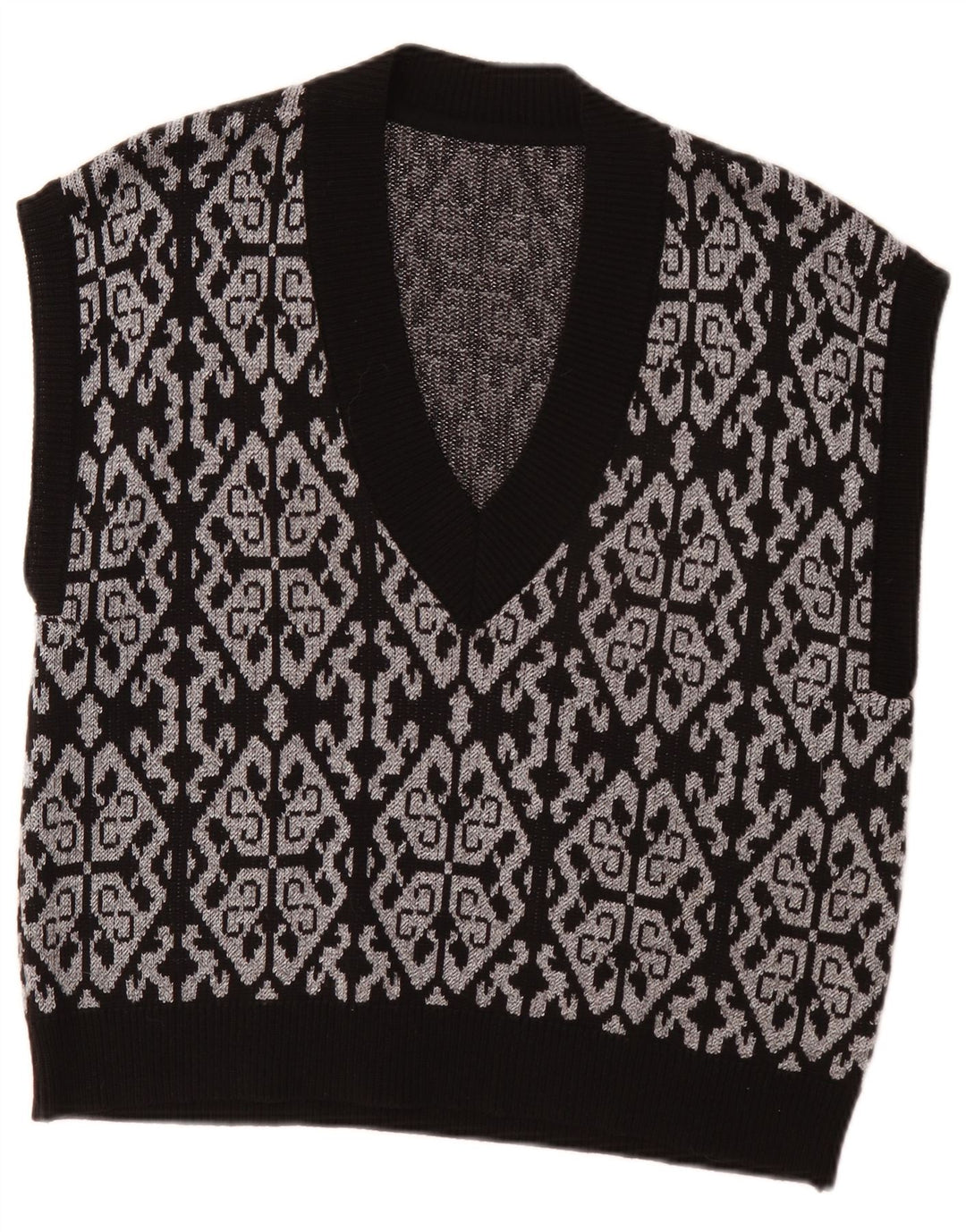 Vintage mujer chaleco camiseta sin mangas EU 46 XL negro Fair Isle poliéster