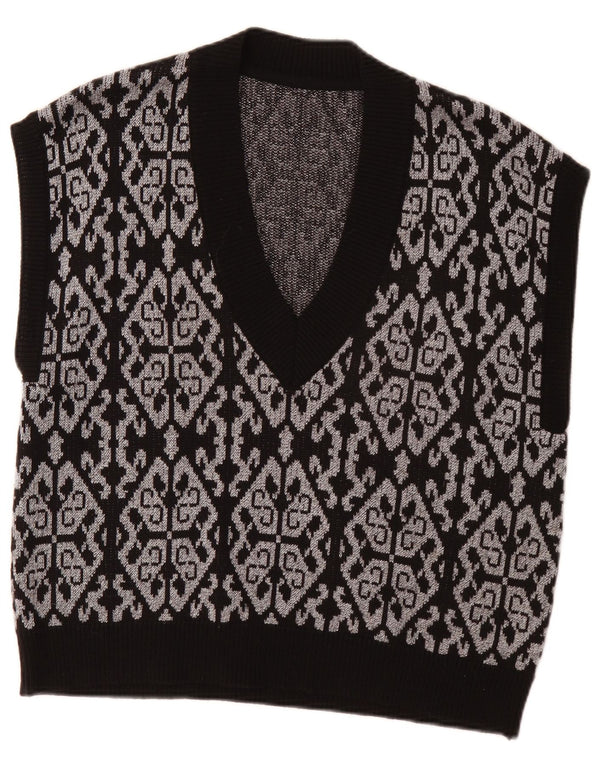 Vintage mujer chaleco camiseta sin mangas EU 46 XL negro Fair Isle poliéster