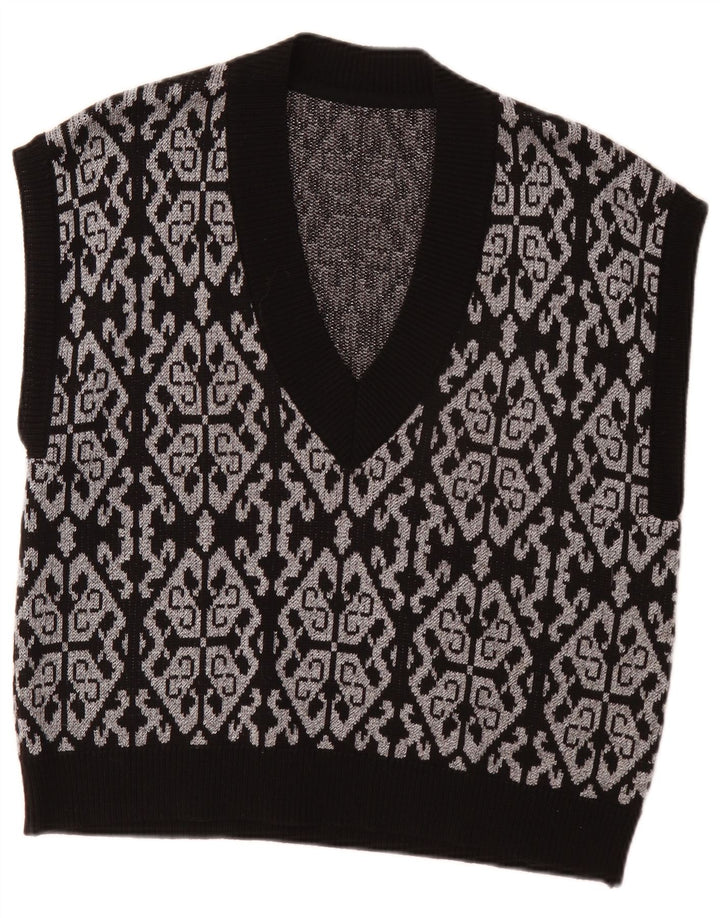 Vintage mujer chaleco camiseta sin mangas EU 46 XL negro Fair Isle poliéster