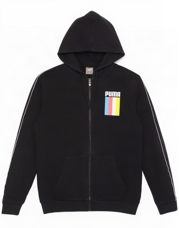 Puma Sudadera con capucha y cremallera gráfica para hombre, color negro mediano