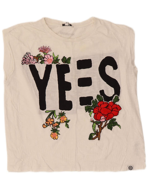 Desigual Top sin mangas con gráfico extragrande para mujer UK 6 XS Algodón blanco