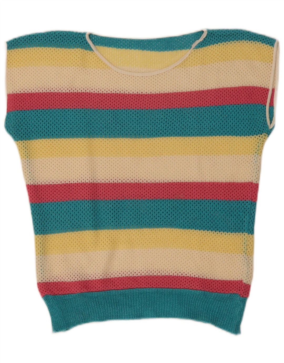 Vintage mujer chaleco camiseta sin mangas Reino Unido 12 medio multicolor rayas