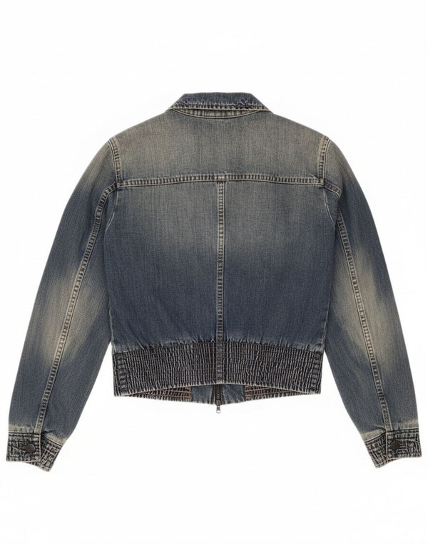 Sisley Chaqueta vaquera corta para mujer UK 10 Small Blue Cotton