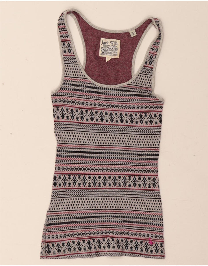 JACK WILLS Camiseta sin mangas para mujer Reino Unido 8 Pequeño Gris Fair Isle Algodón