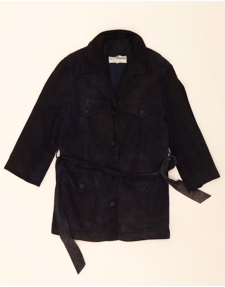 ARIANNA Womens Suede Overcoat IT 42 Medium Navy Blue Vintage Arianna and Second-Hand Arianna from Messina Hembry 