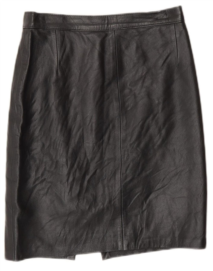 Falda de cuero vintage para mujer IT 42 Mediana W26 Negro