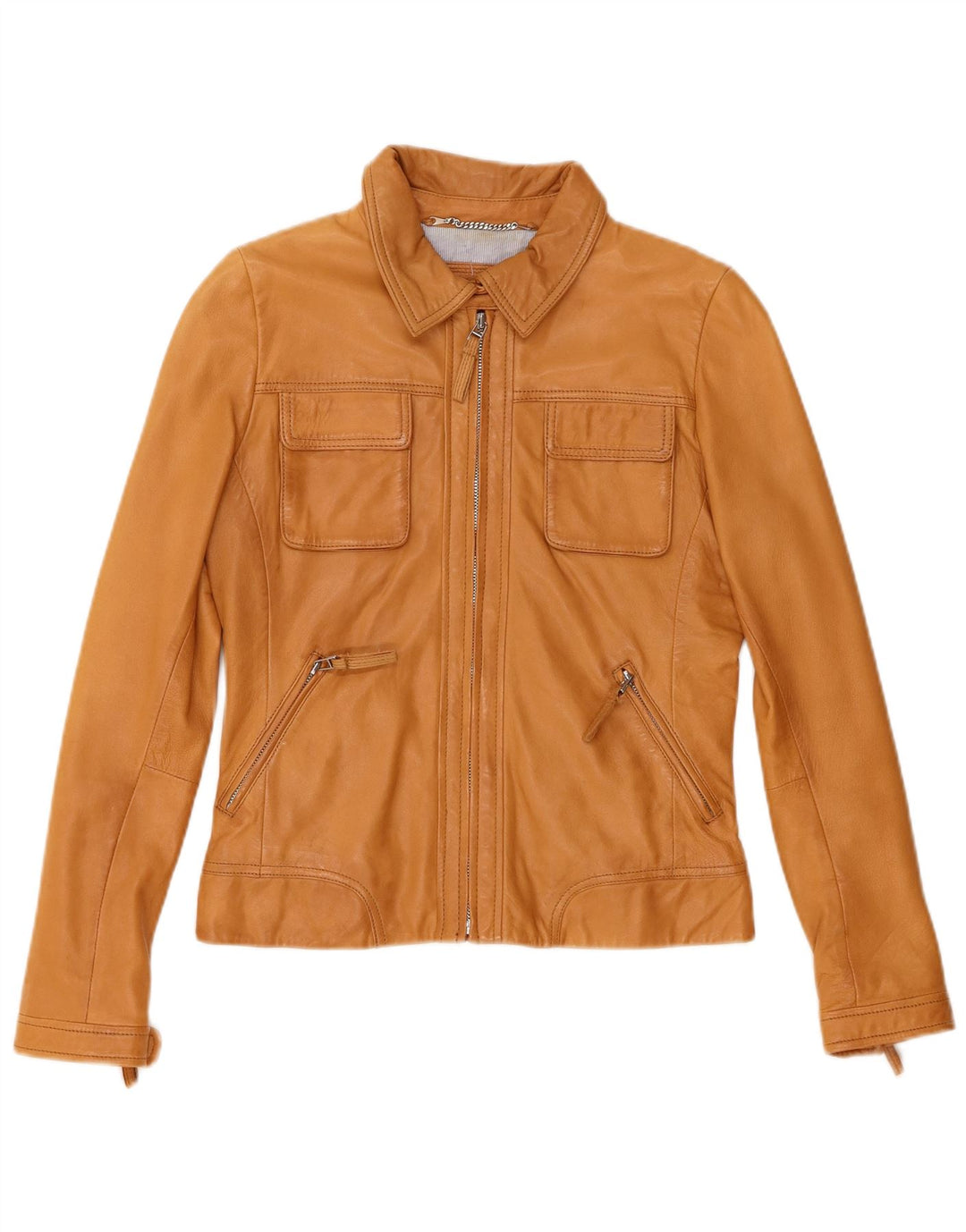 Massimo Dutti Chaqueta Corta De Cuero Para Mujer UK 42 Piel De Oveja Beige Mediana