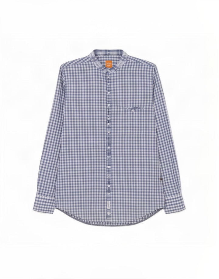 Camisa Hugo Boss Hombre Algodón Vichy Azul Medio