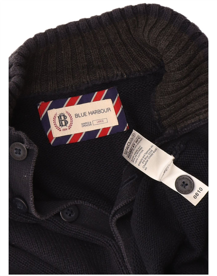 Marks & Spencer Suéter tipo jersey con cuello y botones en azul Harbor para hombre, talla grande, azul marino