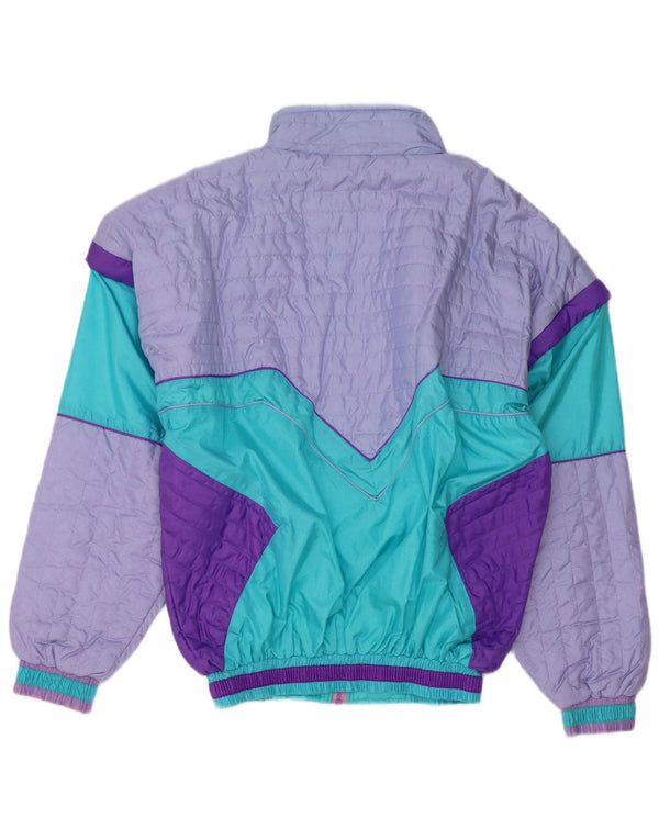 Vintage hombres chándal top chaqueta grande púrpura colorblock poliéster