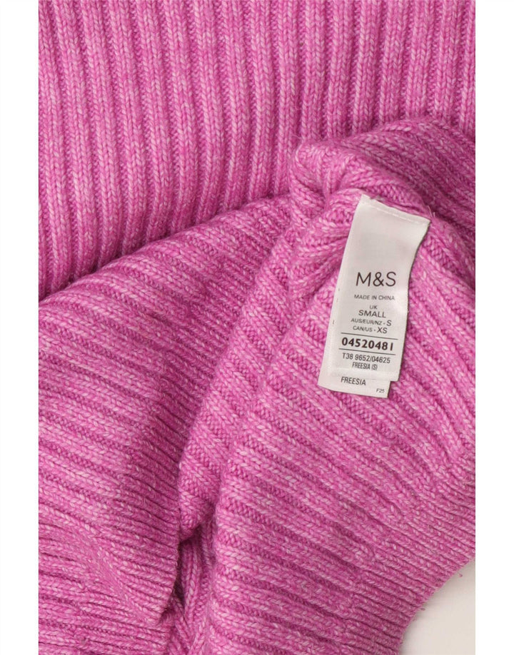 Marks & Spencer Suéter de cuello redondo para mujer UK 10 Small Pink Poliéster