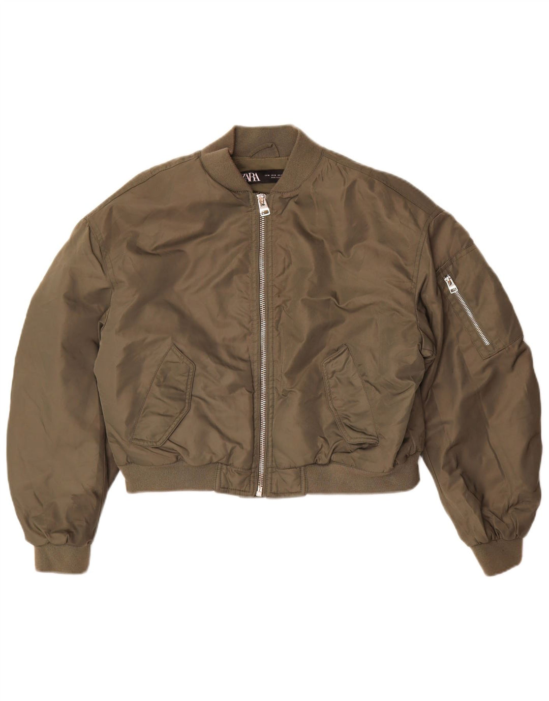 Zara Chaqueta de aviador de vuelo extragrande corta para mujer UK 14 Medium Khaki