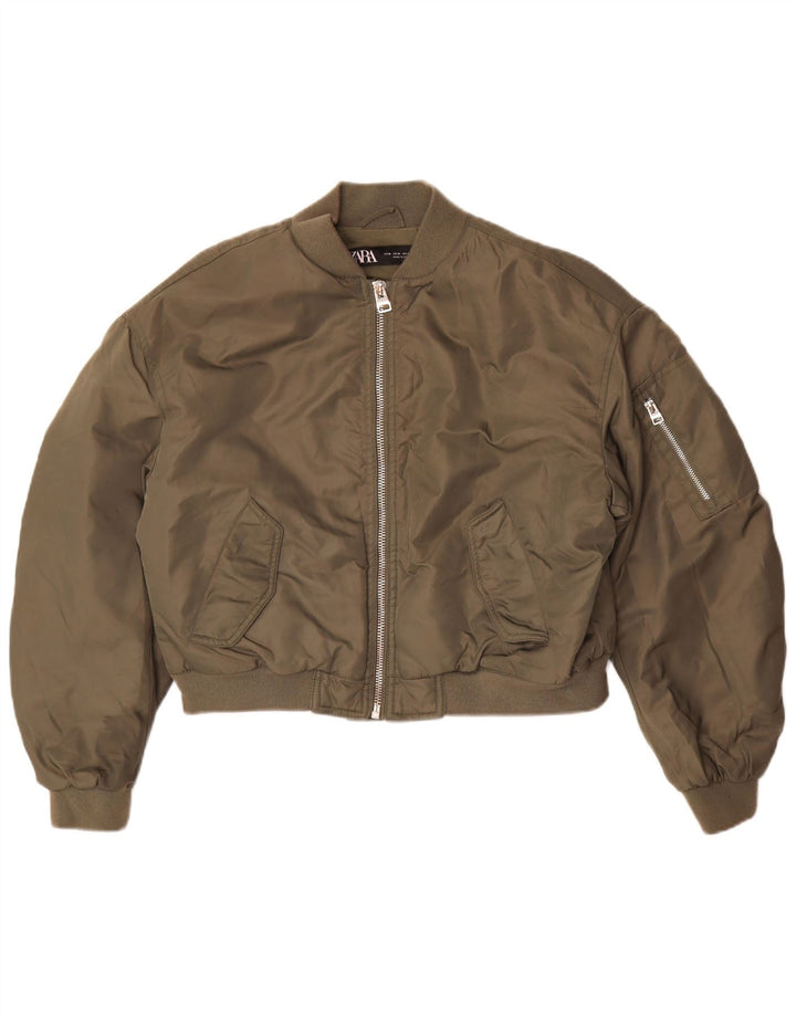 Zara Chaqueta de aviador de vuelo extragrande corta para mujer UK 14 Medium Khaki