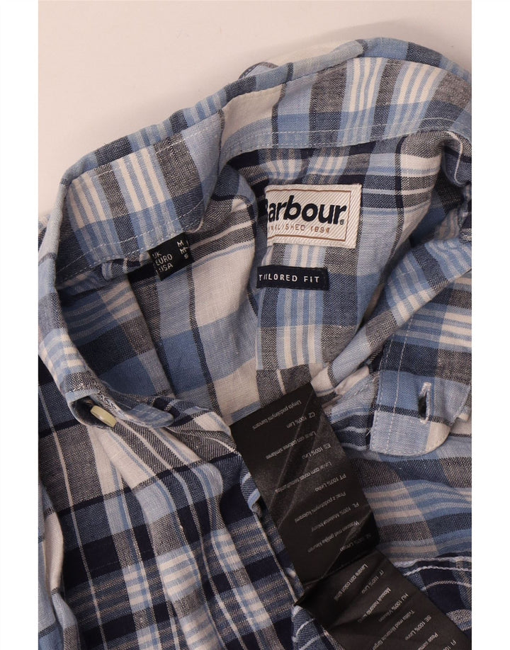 BARBOUR Camisa entallada de hombre de lino a cuadros azul medio