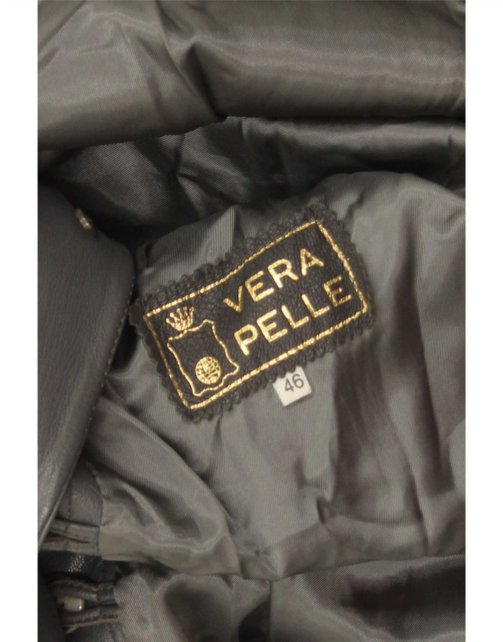 Vintage mujer abrigo chaqueta de cuero IT 46 cuero gris grande