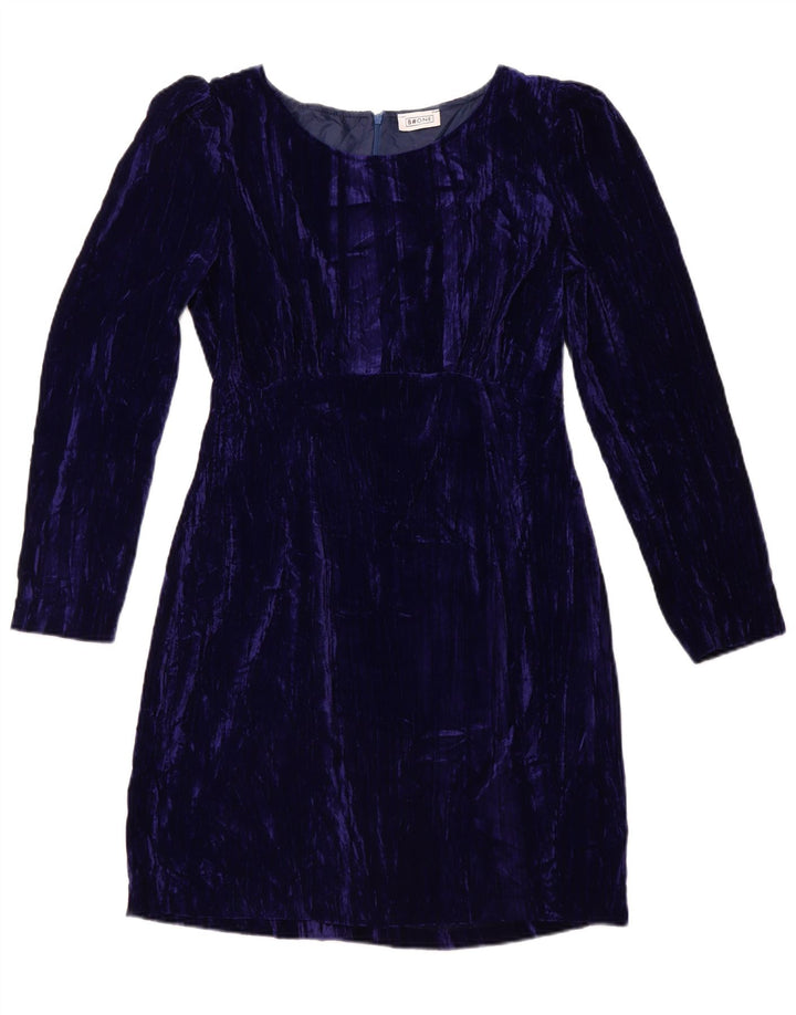 B.ONE Vestido tubo de terciopelo de manga larga para mujer UK 44 Poliéster azul grande