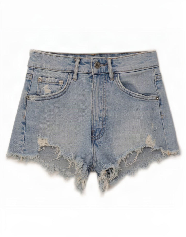 Zara Pantalones cortos de mezclilla desgastados para mujer EU 32 2XS W22 Azul