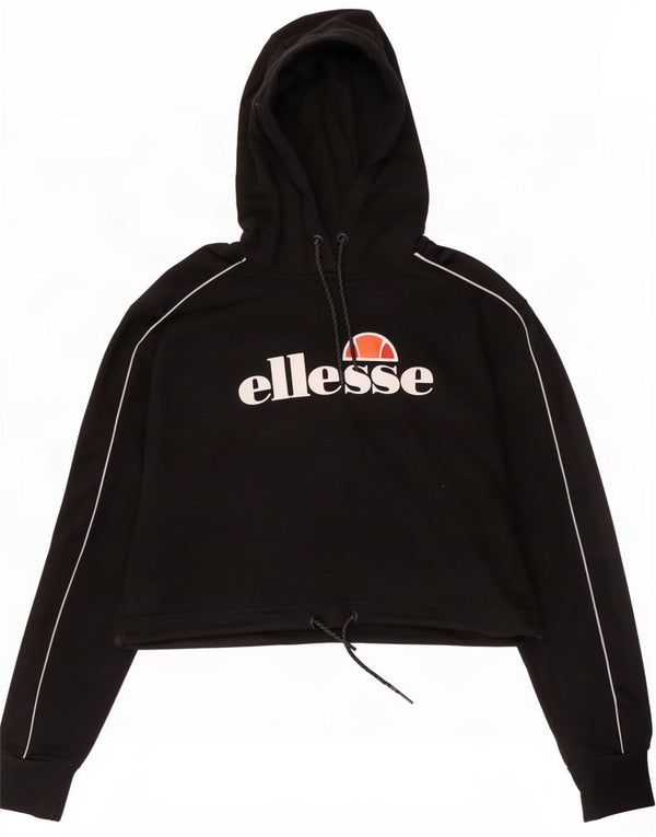 Ellesse Crop Graphic Sudadera con capucha para mujer UK 12 Medium Negro Algodón