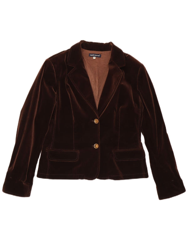 Angelo Marani Chaqueta Blazer de Terciopelo con 2 Botones para Mujer IT 48 XL Algodón Marrón