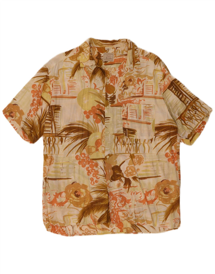 CIAO Camisa de Manga Corta para Hombre Beige Medio Floral