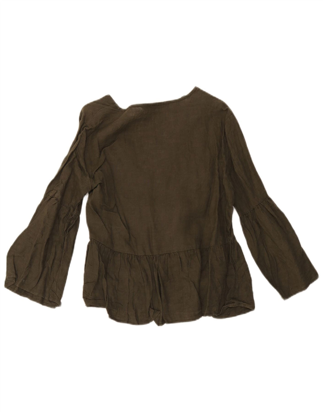 Zara Mujer Blusa Camisa UK 10 Small Lino Verde