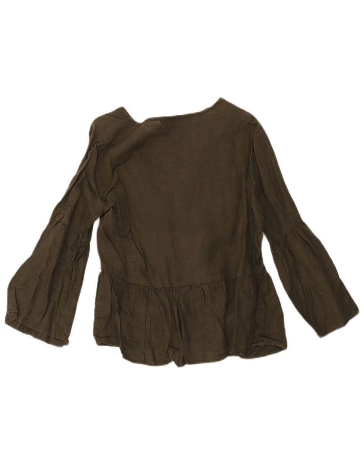 Zara Mujer Blusa Camisa UK 10 Small Lino Verde