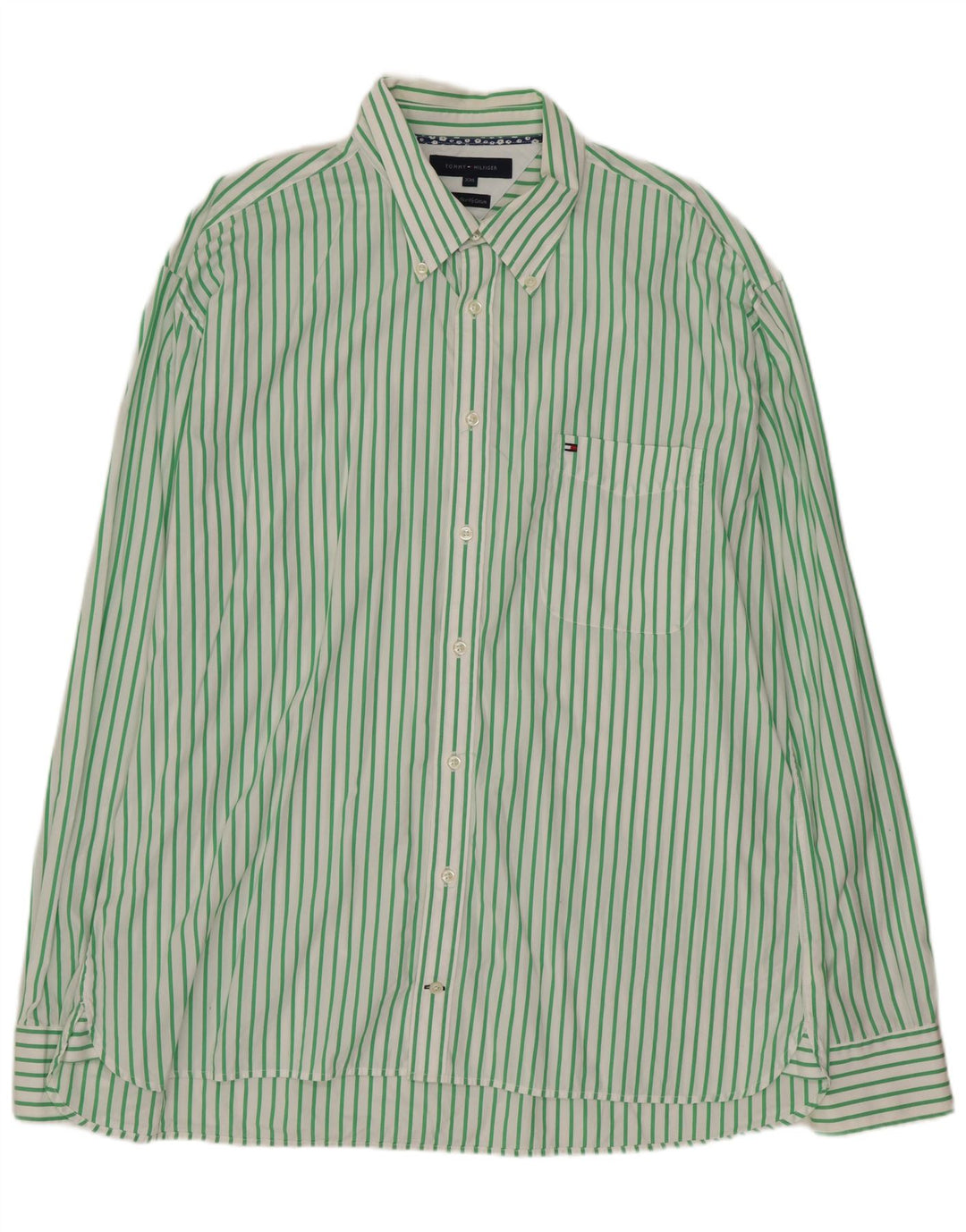 TOMMY HILFIGER Camisa de hombre 2XL Algodón a rayas verdes