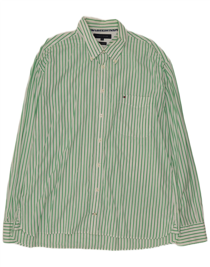 TOMMY HILFIGER Camisa de hombre 2XL Algodón a rayas verdes