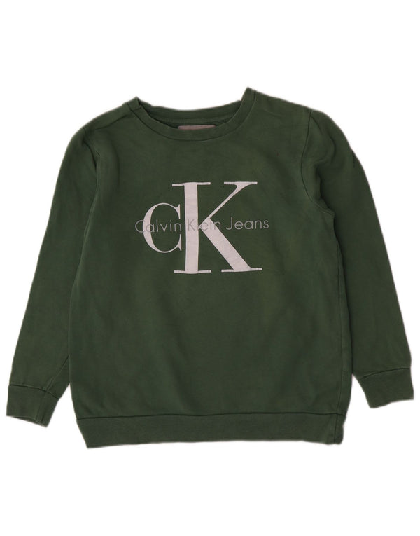 Calvin Klein Jeans Womens Graphic Sweatshirt Jumper UK 6 XS Green Cotton