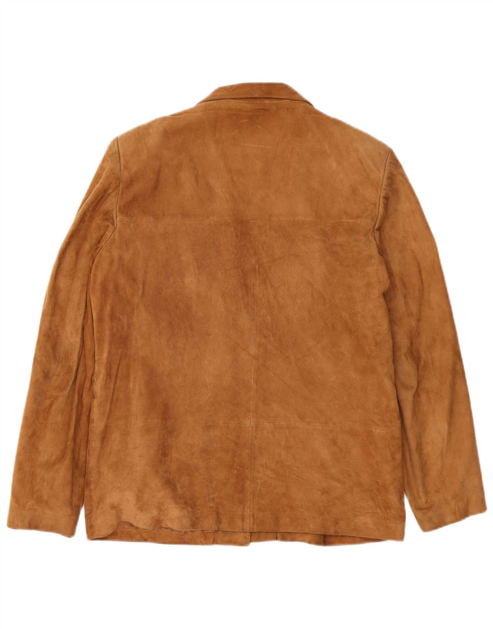 Vintage mujer 3 botones ante Blazer chaqueta IT 48 XL cuero beige