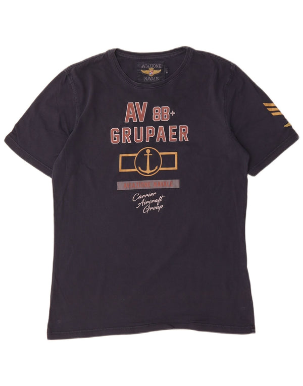 AVIAZIONE NAVALE Mens Graphic T-Shirt Top Large Navy Blue Cotton