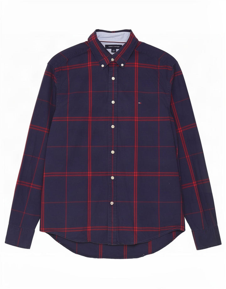 Camisa Tommy Hilfiger para hombre de algodón a cuadros azul marino grande