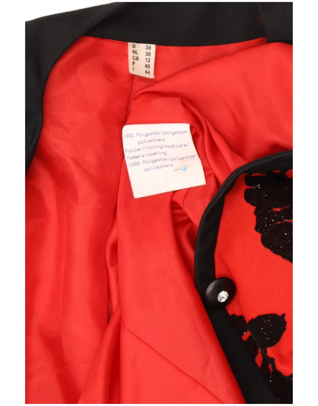 VINTAGE Mujer 1 Botón Blazer Chaqueta Reino Unido 12 Medio Rojo Floral Poliéster