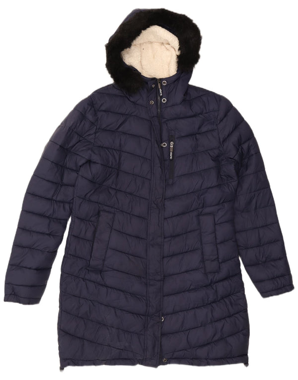 Superdry Abrigo acolchado con capucha para mujer UK 46 Large Nylon azul marino