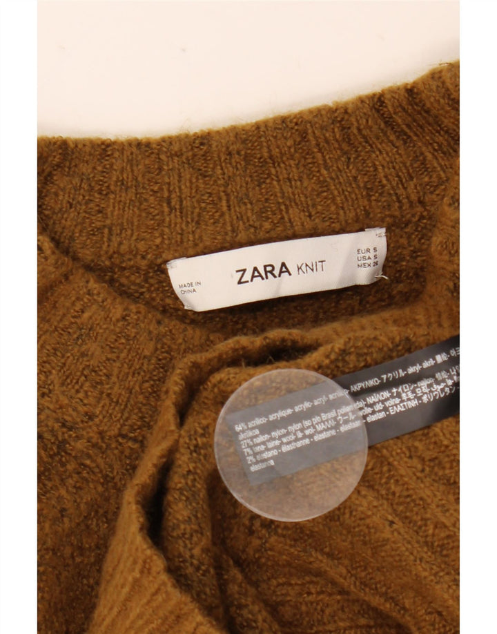 Zara Suéter De Cuello Redondo De Gran Tamaño para Mujer UK 10 Small Marrón Acrílico