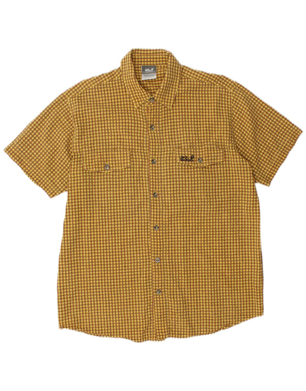 JACK WOLFSKIN Mens Short Sleeve Shirt UK 36/38 Medium Yellow Check Cotton
