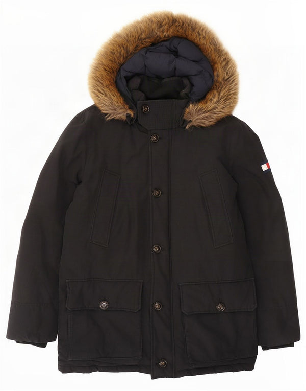 Tommy Hilfiger Mens Hooded Padded Jacket UK 40 Large Black Cotton