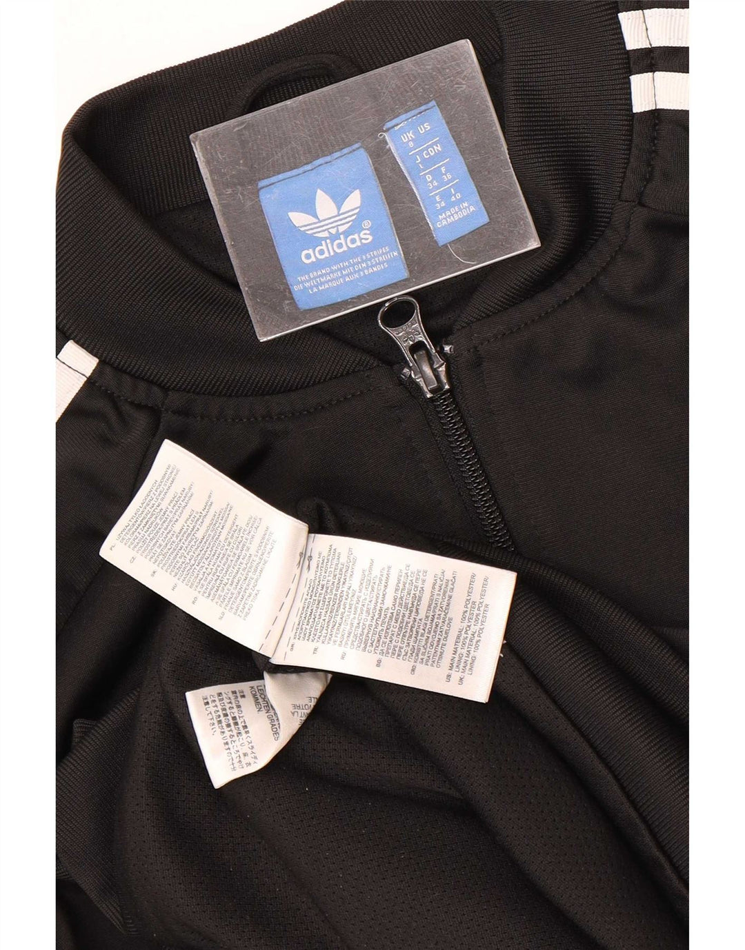 Adidas Mujer Gráfico Chándal Top Chaqueta UK 8 Pequeño Poliéster Negro