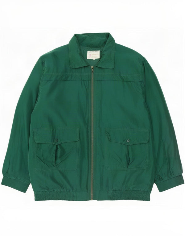 Vintage hombres bombardero chaqueta Reino Unido 40 seda verde grande